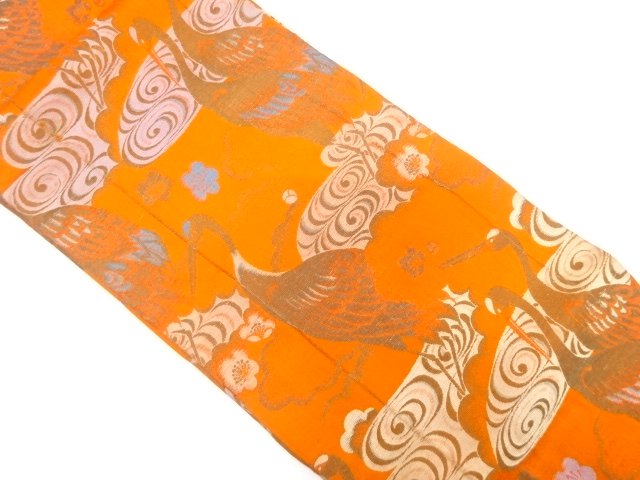 JAPANESE KIMONO / ANTIQUE OBI FOR KIDS / WOVEN CRANES & CLOUDS